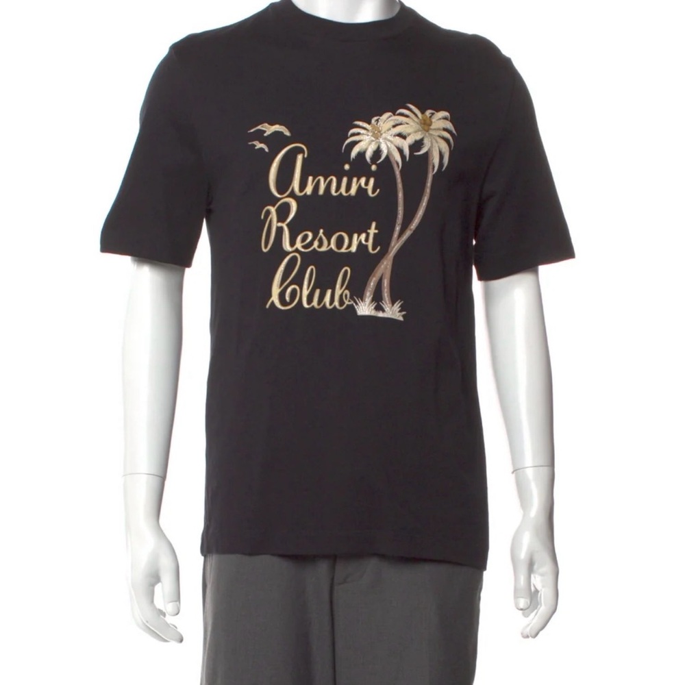 AMIRI Black T-Shirt with Gold Palm Graphic